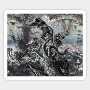 GIANT SQUID GRASPS A SAILOR Thousand Leagues Under the Sea Crespo Island Magnet